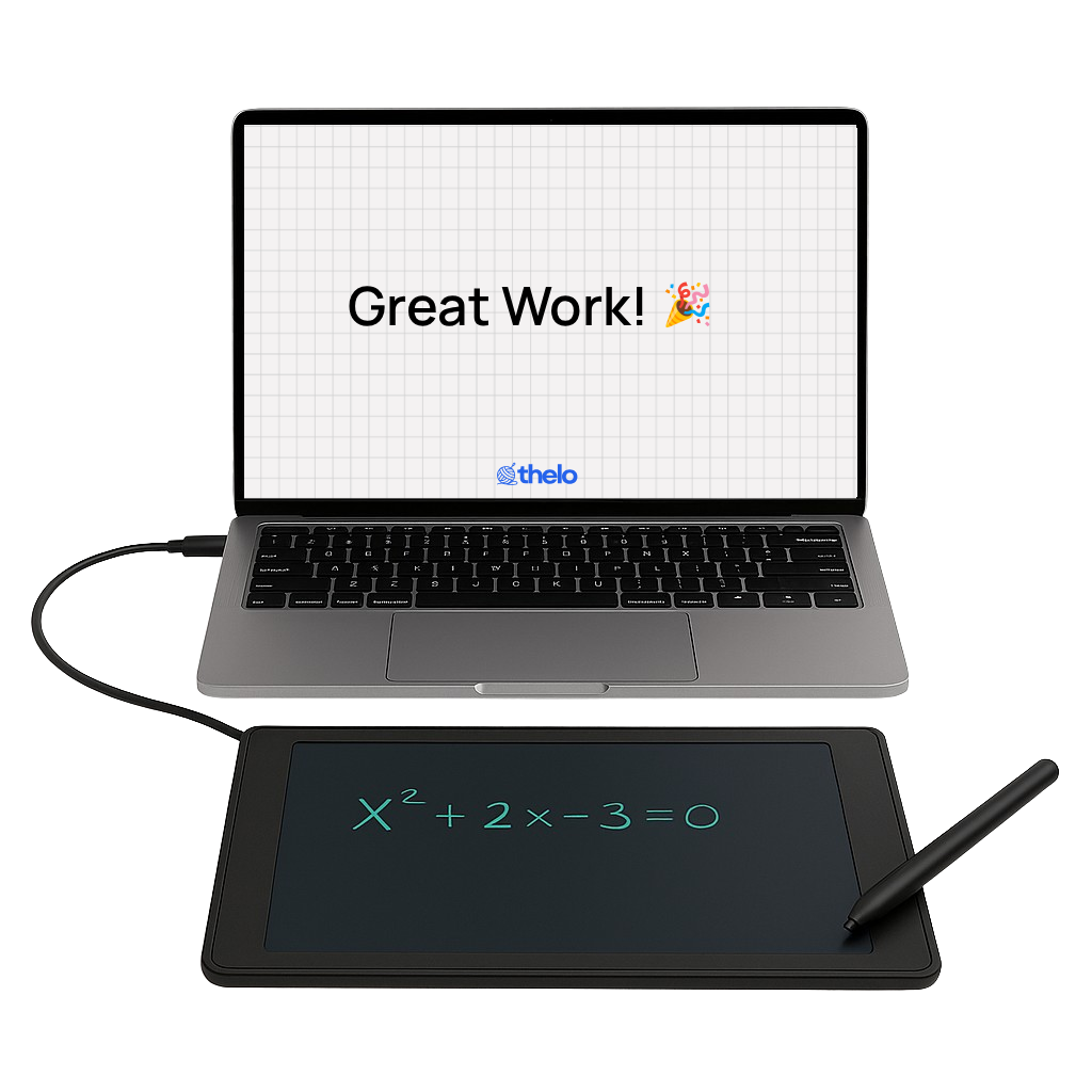 A mockup of the thelopad tablet and a laptop showing thelo's interface